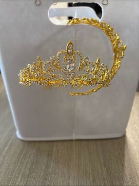 Gold Crystal Decorative Tiara Headband - Women's Hair Accessory